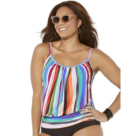 Swimsuitsforall Swimsuits For All Womens Plus Size Lightweight Blouson Tankini Top 18 Multi