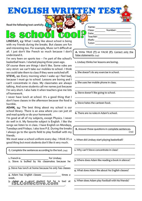 Free Printable 7th Grade Ela Worksheets