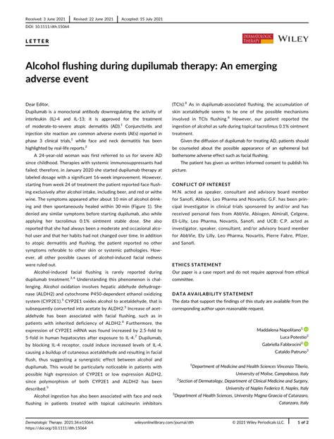 alcohol flushing during dupilumab therapy an emerging adverse event request pdf