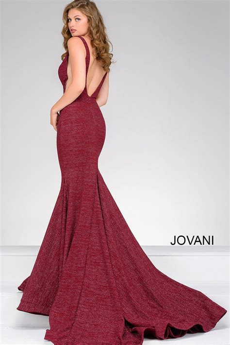 Jovani Wine Sleeveless Plunging Neckline Prom D Prom Dress With Train Jovani Dresses