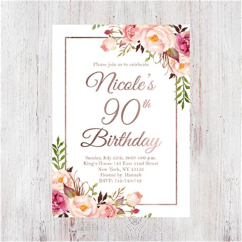 Birthdays are fun if you celebrate it the way you want. 90th Birthday InvitationFloral Women Birthday InviteAny Age | Etsy | 40th birthday invitations ...