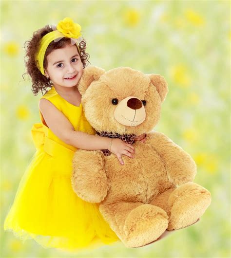 Little Girl Hugging Teddy Bear Stock Photo Image Of Happy People