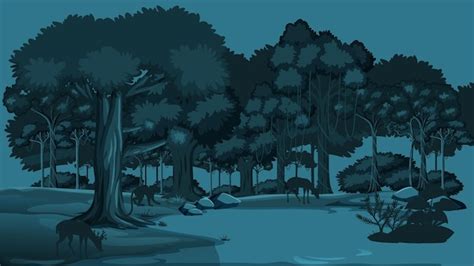 Premium Vector Vector Night Scene With Deers And Silhouette Forest