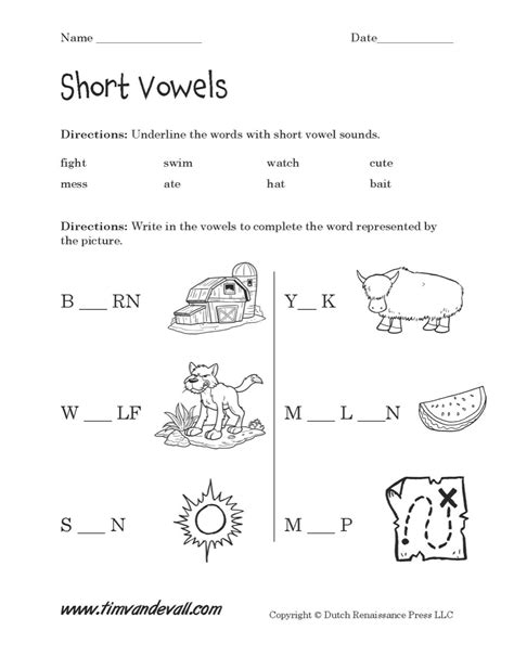 Printable Short Vowel Worksheets
