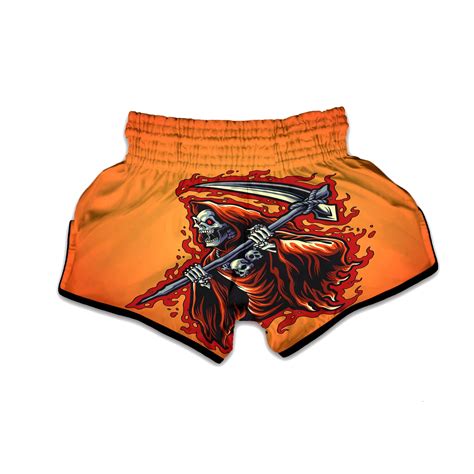 Grim Reaper And Fire Print Muay Thai Boxing Shorts Grizzshopping