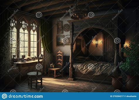 Interior Of A Medieval Bedroom Stock Illustration Illustration Of
