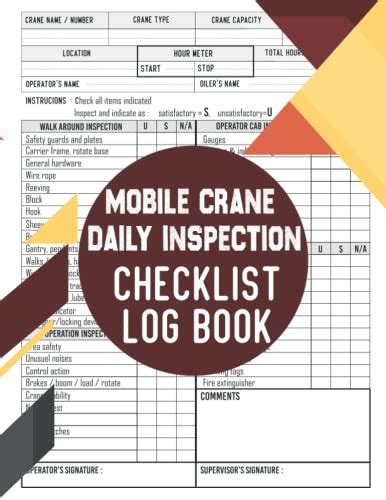 Mobile Crane Daily Inspection Checklist Log Book Crane Inspection
