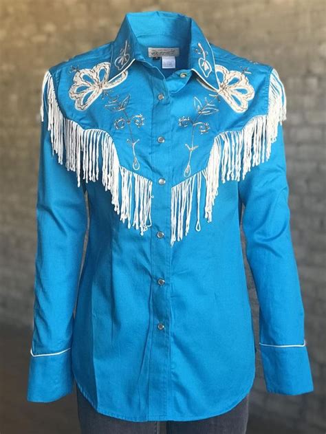 Womens Vintage Fringe Turquoise Embroidered Western Shirt Western Shirts Vintage Ladies