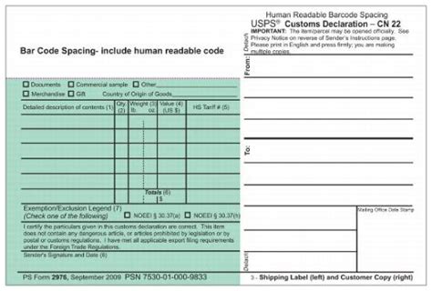 Imm Revision Revised Ps Form 2976 Customs Declaration Cn 22 — Sender