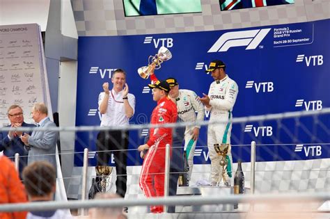 Top Three Finishers On The Podium Formula One Sochi Russia Editorial