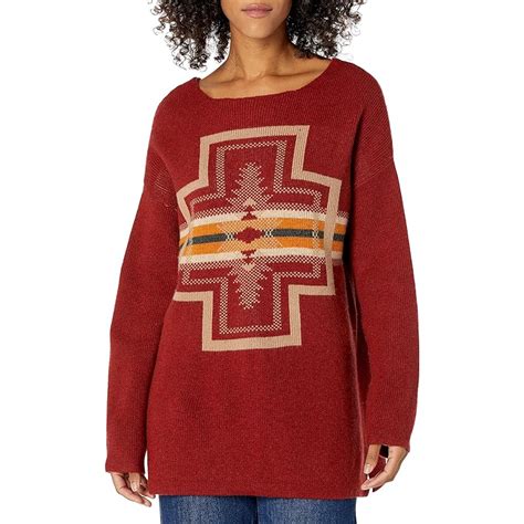 Pendleton Womens Graphic Drop Shoulder Lambswool Pullover Sweater