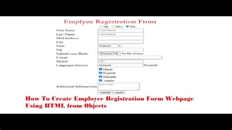 How To Create Employees Registration Form Webpage Using Html Form