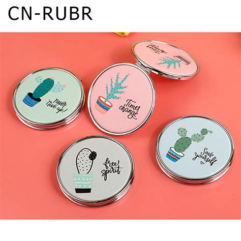 Cn Rubr Pu Leather Makeup Mirrors Hand Round Mirrors Portable Pocket Cosmetic Compact Mirrors