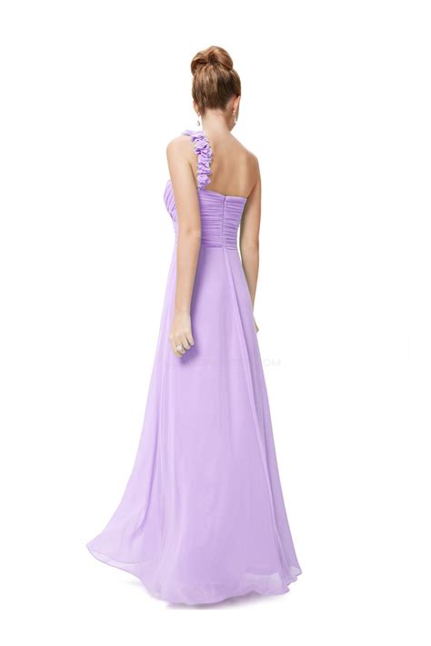A Line One Shoulder Sweetheart Long Lilac Chiffon Bridesmaid Dresses