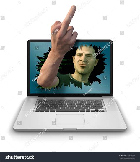 Internet Troll Hacker Or Cyber Criminal Smashing Through Laptop Screen