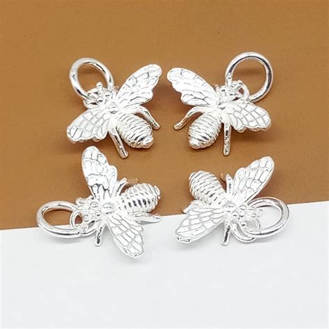 4 Sterling Silver Bee Charms Honey Bee Charms 925 Silver Bee Etsy