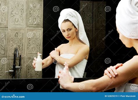 Woman With Body Lotion Stock Image Image Of Attractive
