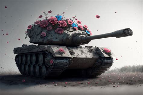 Battle Tank Shooting Flowers Stock Illustration Illustration Of