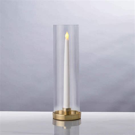 Hurricane Taper Clear Glass Chimney Vase Candle Holder With Gold Metal