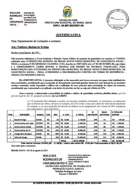 Justificativa Prefeitura Municipal De Brasil Novo Gestão 2021 2024