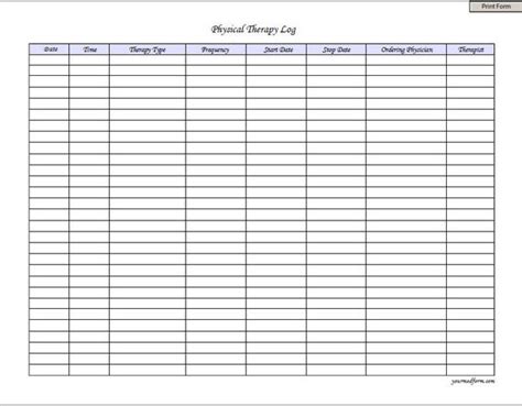 Fillable Physical Therapy Log / PDF/ Digital Health forms/
