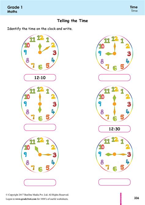 1st Grade Telling The Time Worksheets