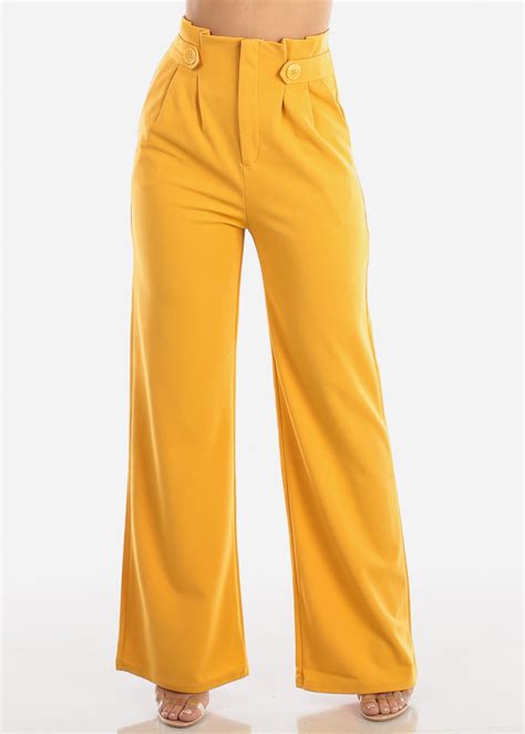 Moda Xpress Womens High Waisted Trousers Wide Legged Dressy Mustard