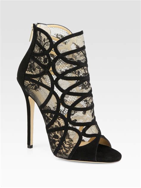 Lyst Jimmy Choo Flaunt Lace Suede Ankle Boots In Black