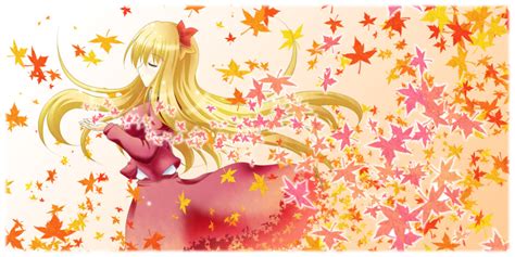 Safebooru Aki Shizuha Autumn Autumn Leaves Blonde Hair Closed Eyes Eyes Closed Hair Ornament