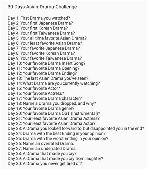 Asian Drama 30 Day Challenge Challenges Kdrama Journal Prompts