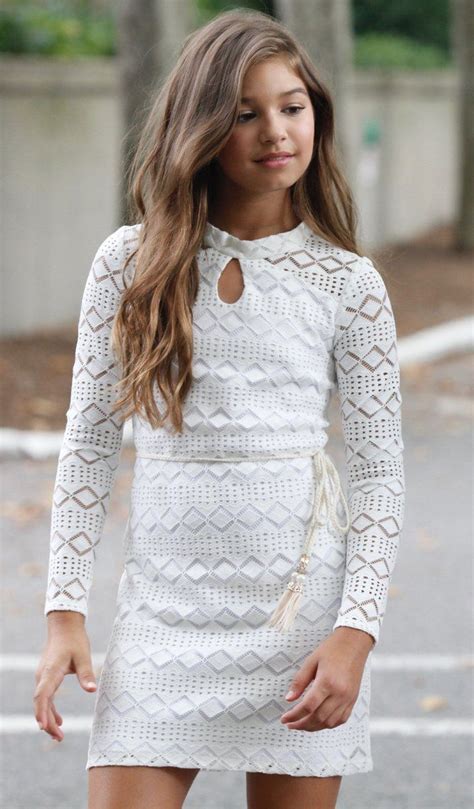 White Sheila Dress Long Sleeve Fitted Dress Dresses Preteen Clothing