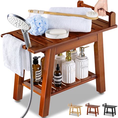 Buy Etechmart 2 Tier Bamboo Shower Bench 24 Inch Spa Stool With