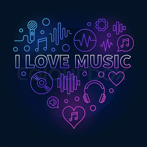 I Love Music Heart Colored Linear Stock Vector Colourbox