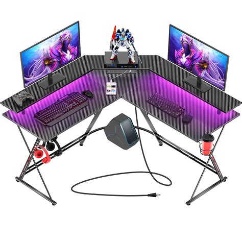 buy seven warrior gaming desk 50 4” with led strip and power outlets l shaped computer corner