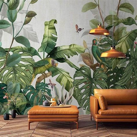 Custom Mural Wallpaper Nordic Tropical Rainforest Plants Bvm Home