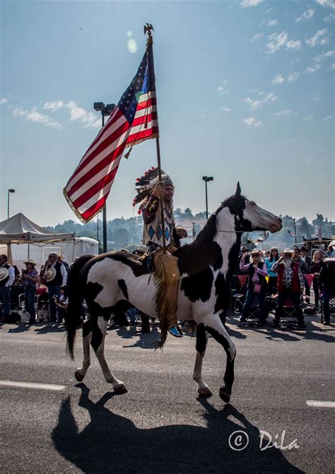 Indian Carrying American Flag Pendleton Round Up Westward Ho Parade