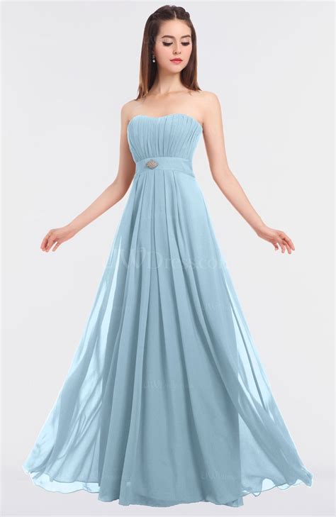 ice blue elegant a line strapless sleeveless floor length beaded bridesmaid dresses
