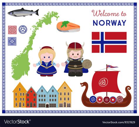 Welcome To Norway Scandinavian Symbols Set Vector Image