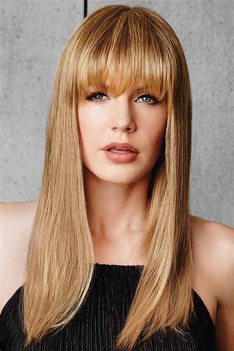 Long 100 Human Hair Straight Wigs With Full Bangs