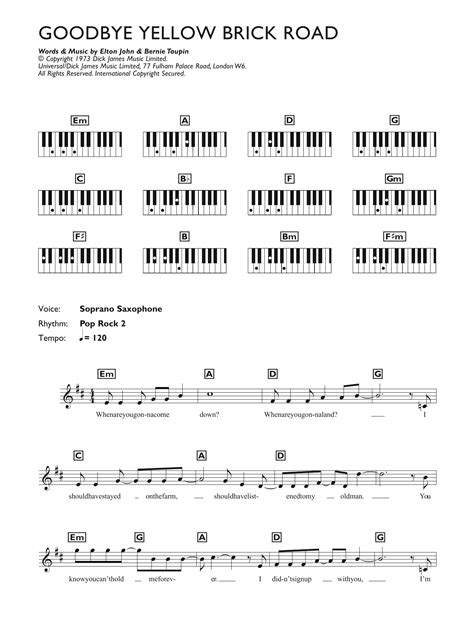 Goodbye Yellow Brick Road Sheet Music Elton John Piano Chords Lyrics