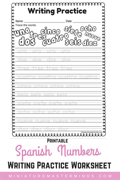 Spanish Numbers Printable Writing Practice Worksheet ⋆ Miniature