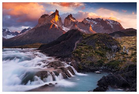Classic View Of The Upper Salto Grande Waterfalls In Torres Del Paine