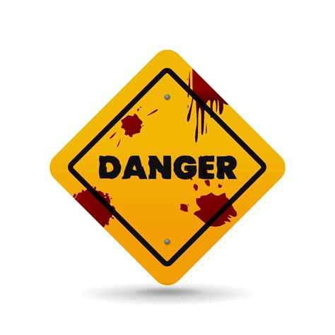 Yellow Danger Sign With Blood Stains Vector Illustration On White