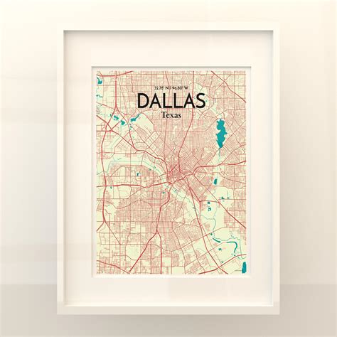 Dallas City Map Art Print Wall Decor