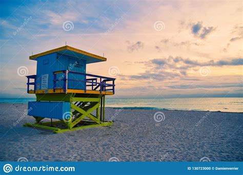 Miami Beach Lifeguard Stand In The Florida Sunrise Stock Photo Image