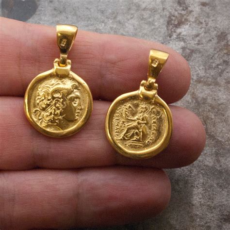 14kt yellow gold greek acropolis pendant weight in grams: Greek Gold Coin Necklace, Ancient Coin Pendant Alexander the Great