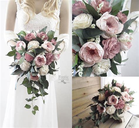 Two Tone Dusty Rose Sola Flower Bridal Cascade Bouquet ...