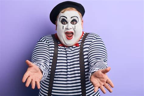 Fat Positive Mime Artists Touching His Stomach And Laughing At The