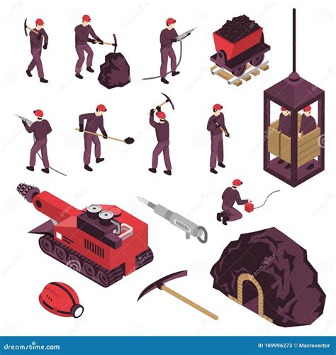 Mining Industry Isometric Icons Set Stock Vector Illustration Of