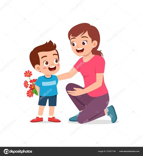 Little Kid Give Flower Mother Stock Vector By ©colorfuelstudio 574077150